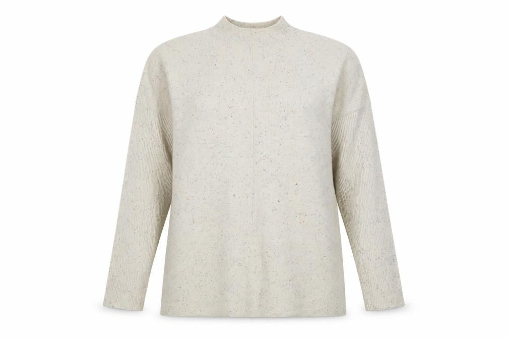 Very Womens Ivory Mock Neck Geometric Cotton Pullover Jumper Size 16