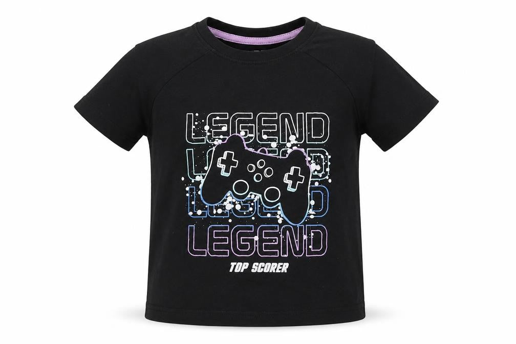 Preworn Boys Black Cotton Basic T-Shirt Size 4-5 Years Round Neck Pullover - Legend