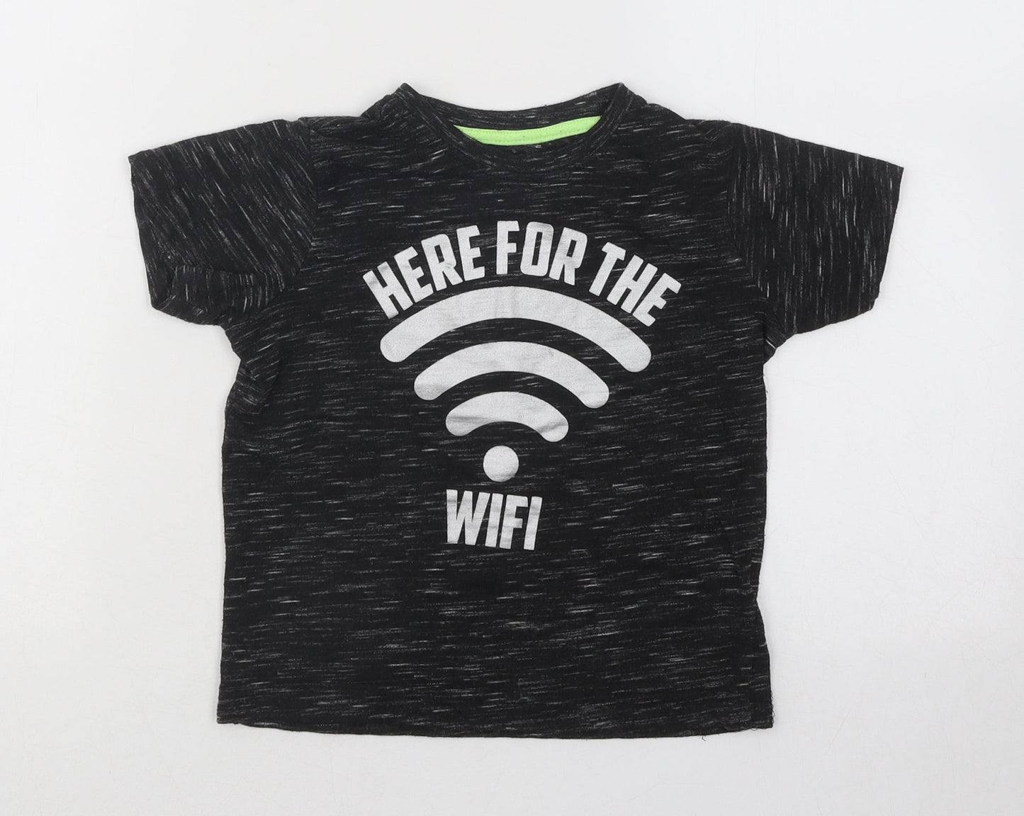Matalan Boys Black Geometric Polyester Basic T-Shirt Size 4 Years Round Neck Pullover - Here For The Wifi