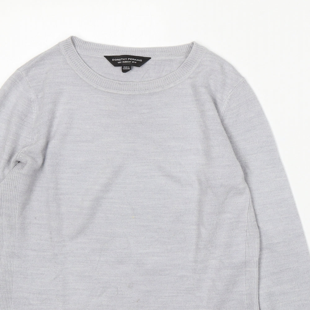 Dorothy Perkins Womens Grey Round Neck Acrylic Pullover Jumper Size 6