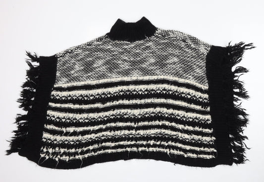 Matalan Girls Black Mock Neck Striped Acrylic Pullover Jumper Size 9 Years