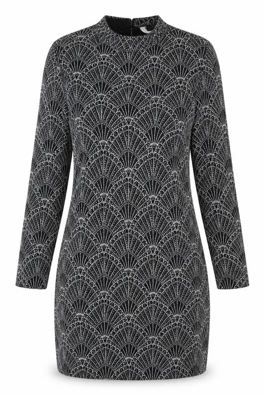 Divided by H&M Womens Black Geometric Polyester Bodycon Size 14 Round Neck Hook & Eye