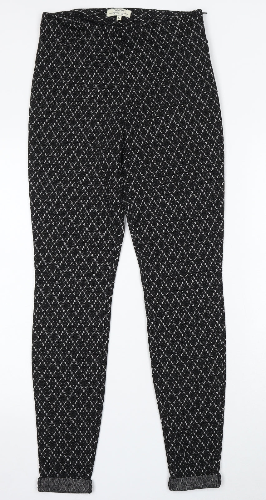 Papaya Womens Black Geometric Polyester Trousers Size 10 L30 in Regular
