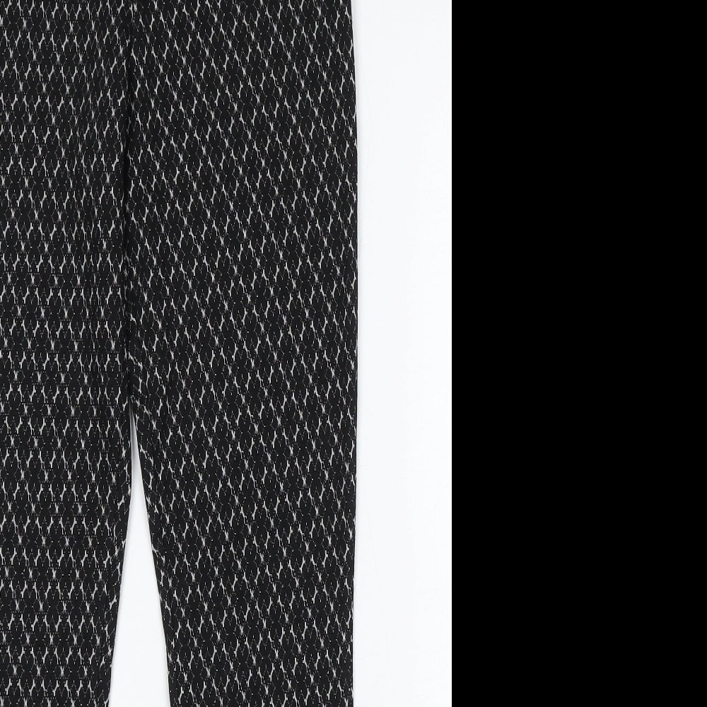Papaya Womens Black Geometric Polyester Trousers Size 10 L30 in Regular