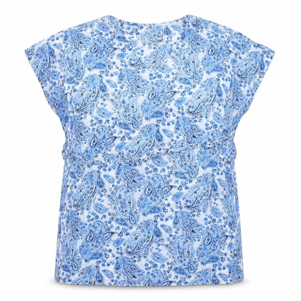 H&M Womens Blue Paisley Viscose Basic Blouse Size M V-Neck