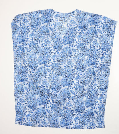 H&M Womens Blue Paisley Viscose Basic Blouse Size M V-Neck