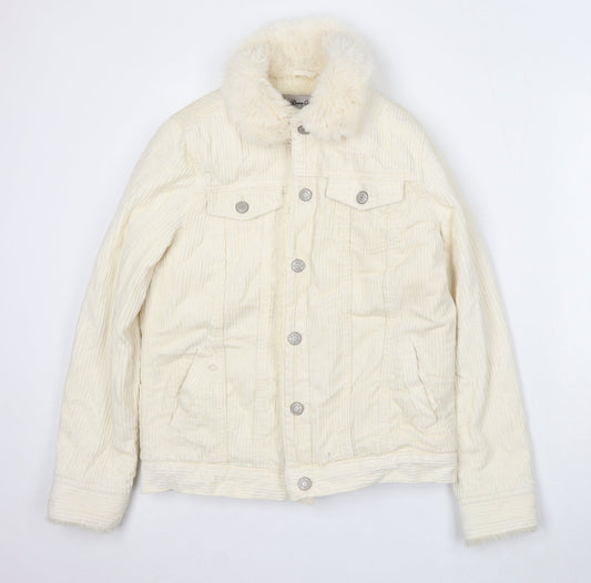 Denim & Co. Womens Ivory Jacket Size 8 Button