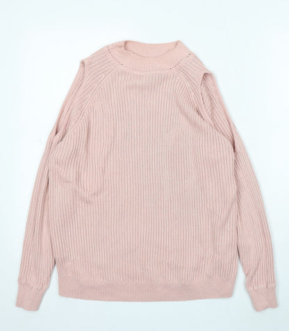 Divided Womens Pink Mock Neck Acrylic Pullover Jumper Size M - Cold Shoulder