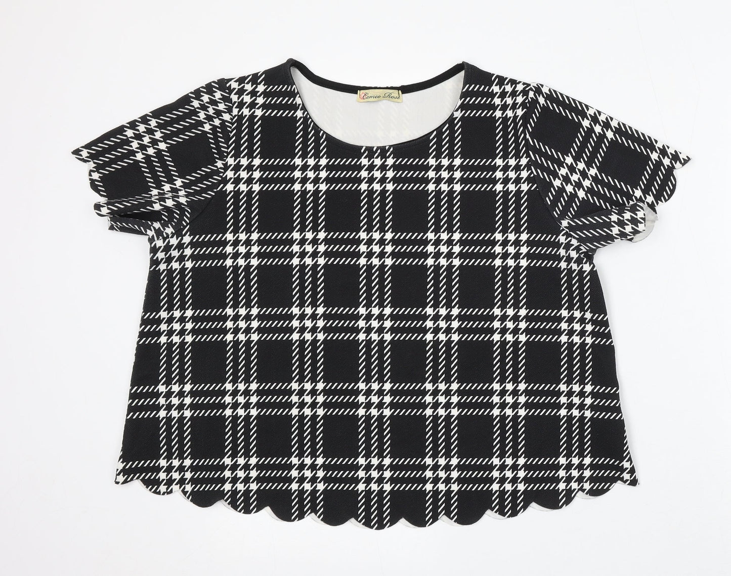 Cameo Rose Womens Black Round Neck Check Polyester Pullover Jumper Size 12