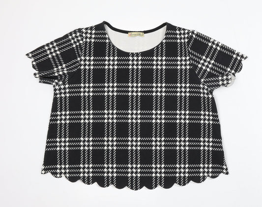 Cameo Rose Womens Black Round Neck Check Polyester Pullover Jumper Size 12