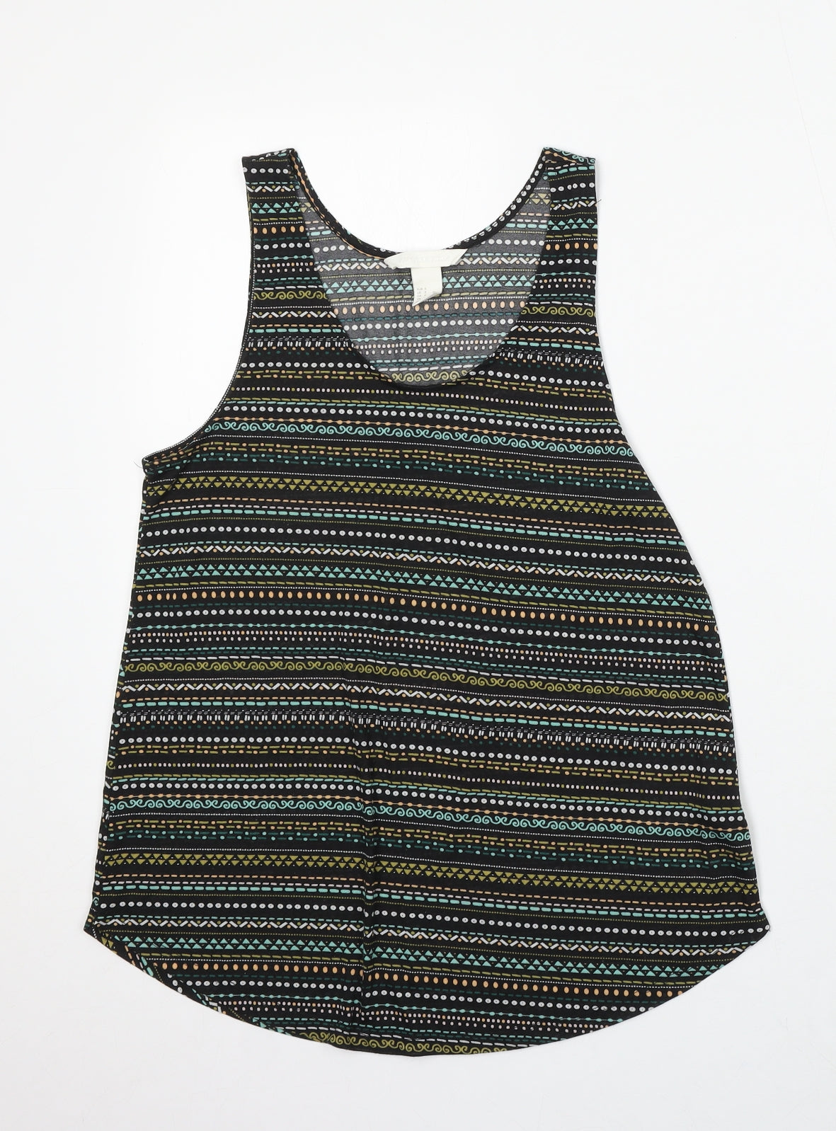 H&M Womens Black Geometric Polyester Basic Tank Size S Round Neck