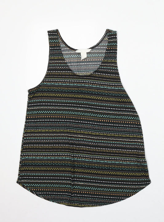 H&M Womens Black Geometric Polyester Basic Tank Size S Round Neck