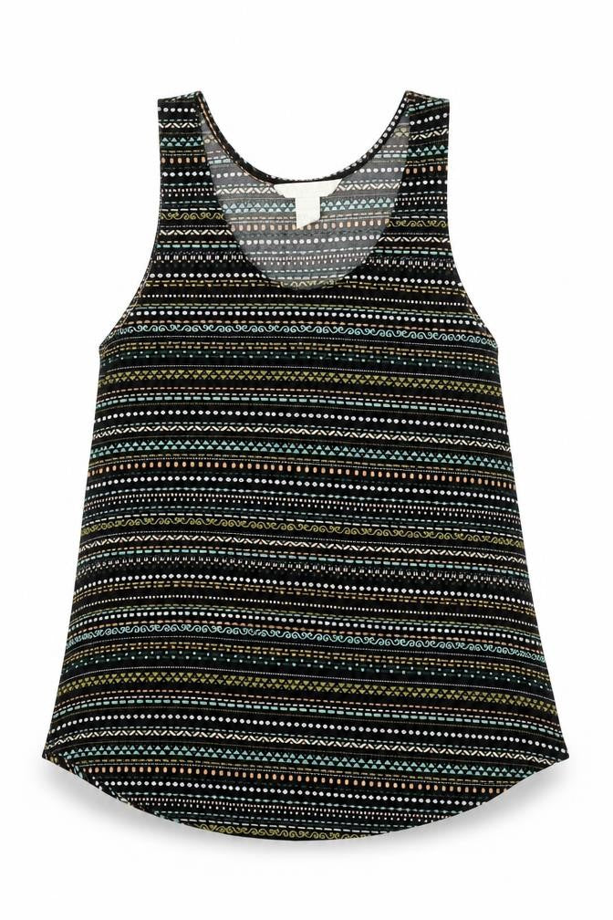 H&M Womens Black Geometric Polyester Basic Tank Size S Round Neck