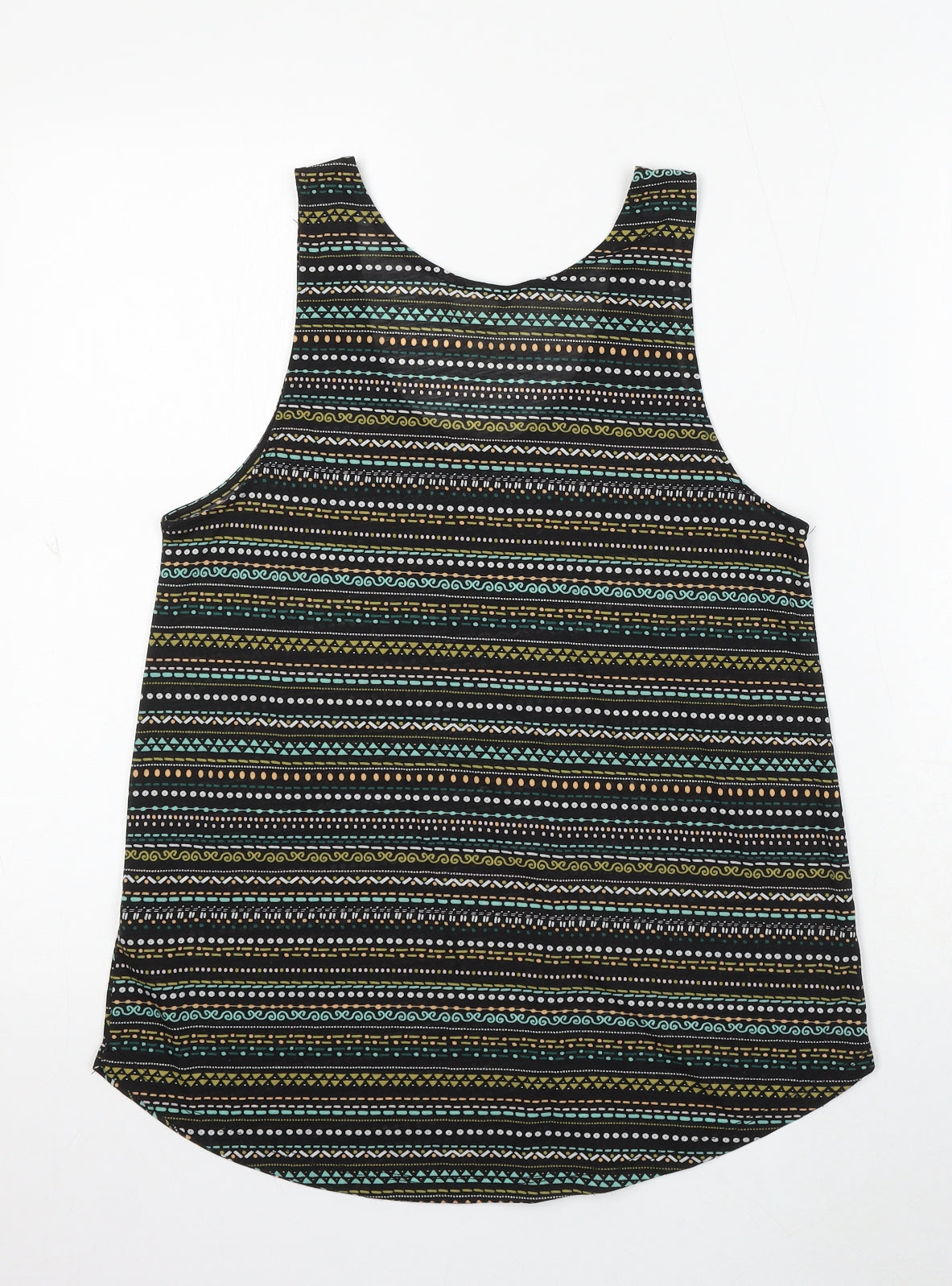 H&M Womens Black Geometric Polyester Basic Tank Size S Round Neck