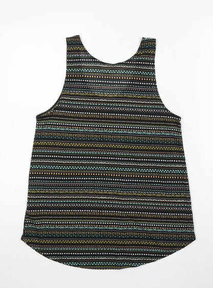 H&M Womens Black Geometric Polyester Basic Tank Size S Round Neck