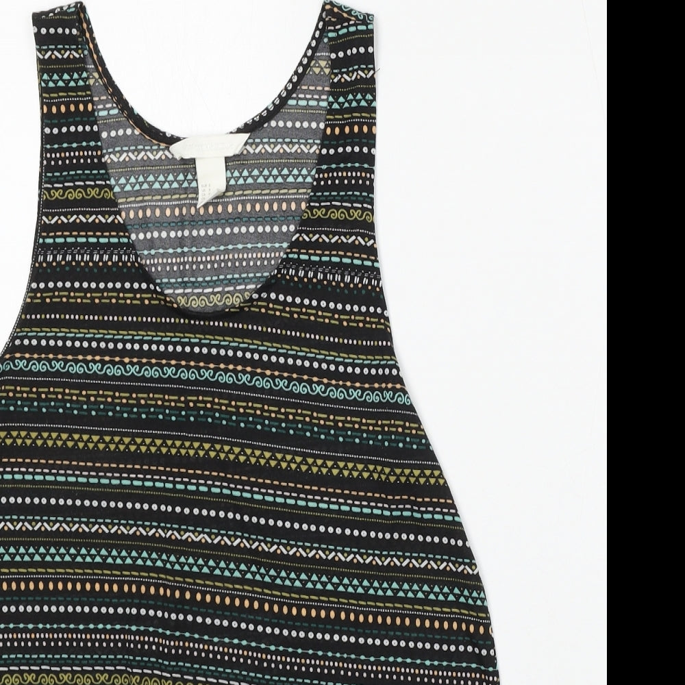 H&M Womens Black Geometric Polyester Basic Tank Size S Round Neck