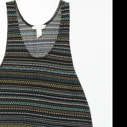 H&M Womens Black Geometric Polyester Basic Tank Size S Round Neck