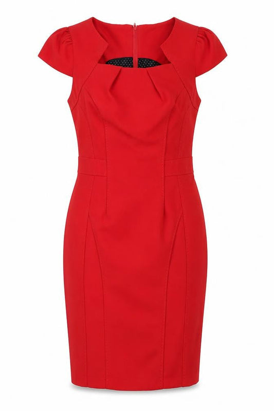 New Look Womens Red Polyester Pencil Dress Size 10 Square Neck Zip - Formal