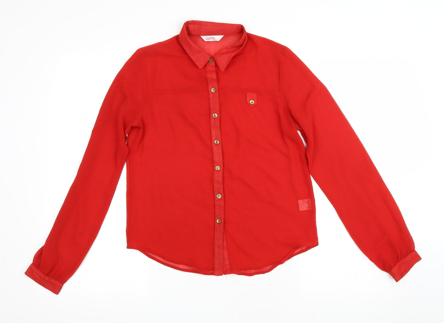 Sophie Girls Red Polyester Basic Button-Up Size 14-15 Years Collared Button