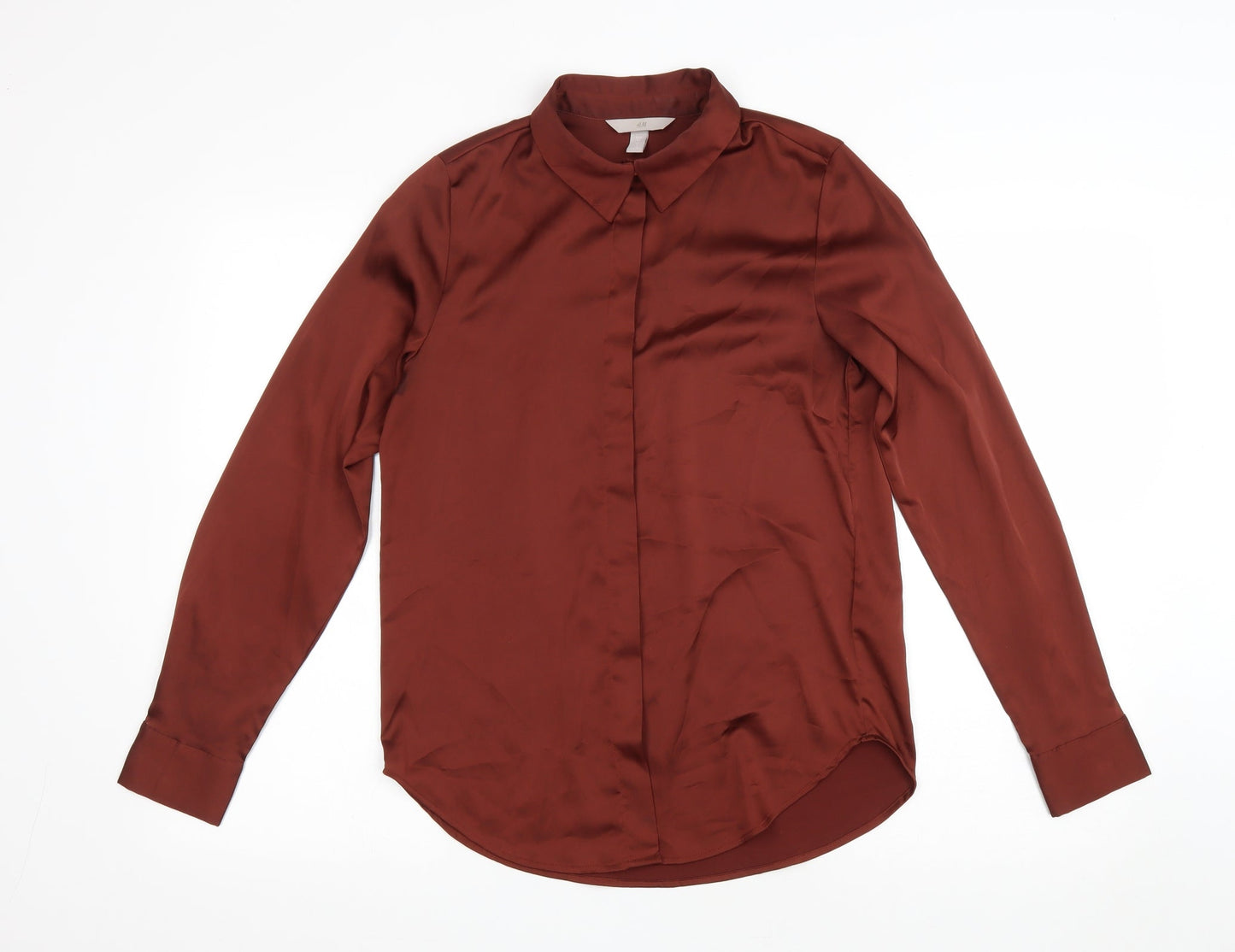 H&M Womens Brown Polyester Basic Button-Up Size 32 Collared