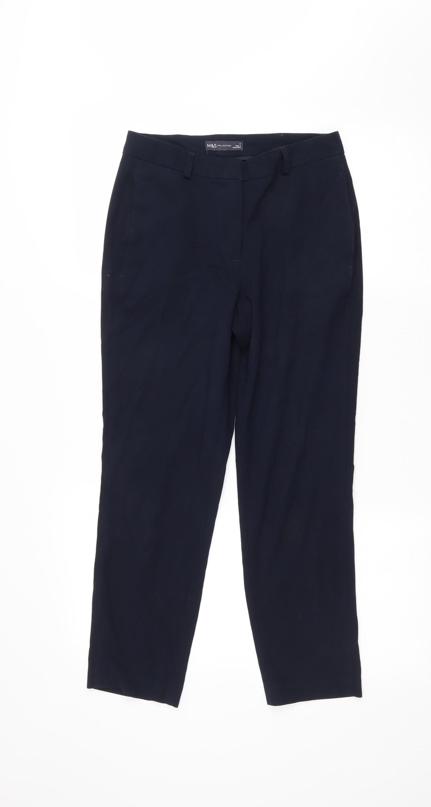 Marks & Spencer Womens Blue Polyester Trousers Size 6 L25.5 in Regular Zip