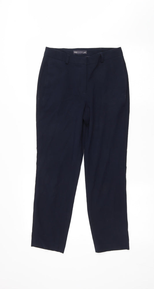Marks & Spencer Womens Blue Polyester Trousers Size 6 L25.5 in Regular Zip