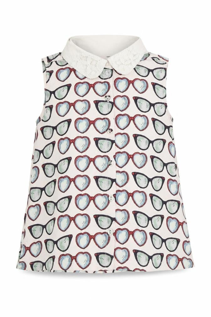 NEXT Girls Multicoloured Geometric Polyester Basic Button-Up Size 6 Years Collared Button - Glasses