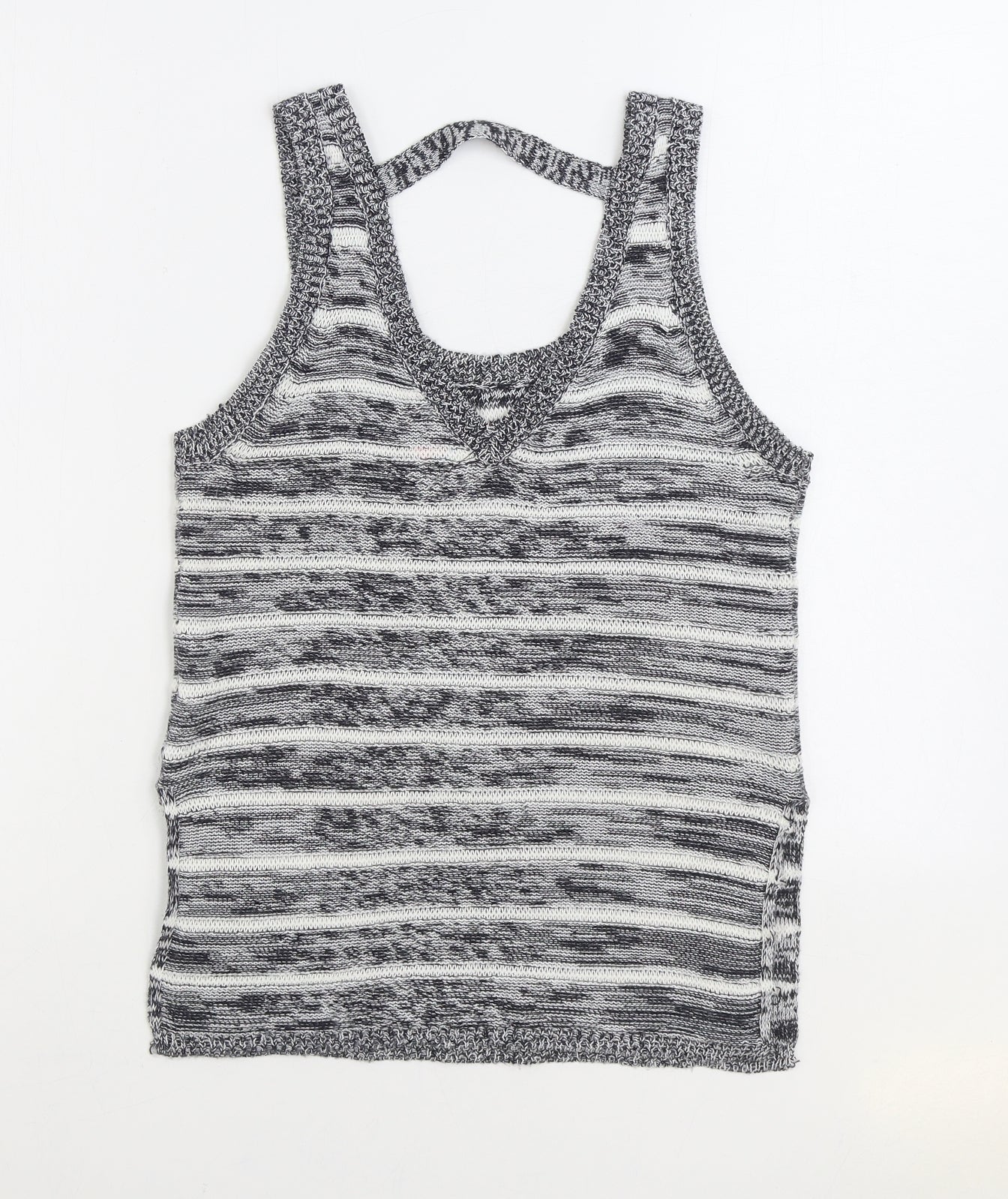 Lottie Loves Womens Grey V-Neck Striped Acrylic Vest Jumper Size 8