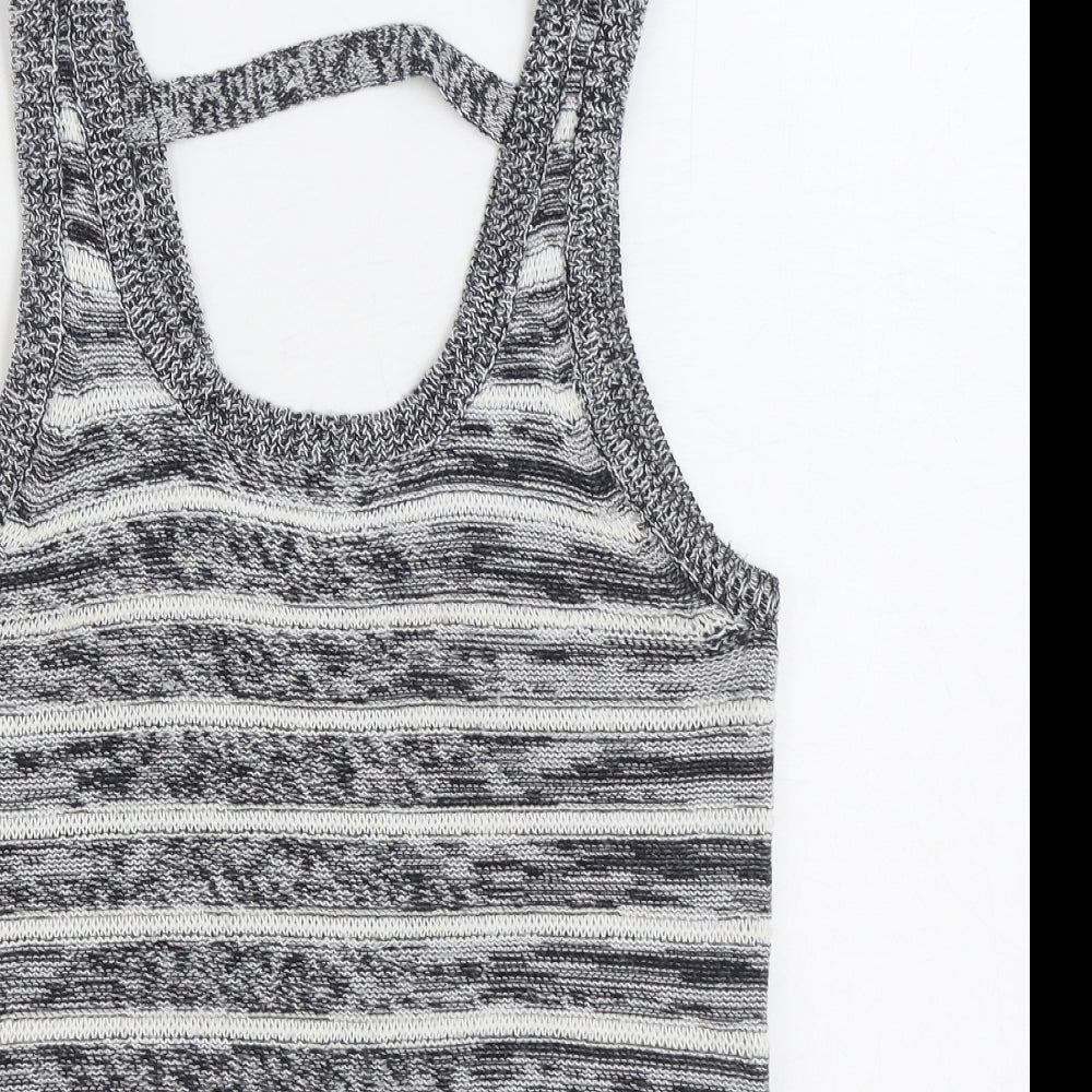 Lottie Loves Womens Grey V-Neck Striped Acrylic Vest Jumper Size 8