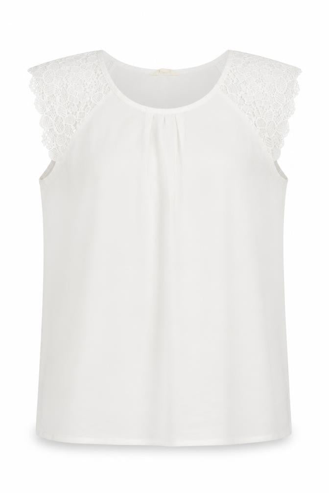 Adiva Womens White Polyester Basic Blouse Size M Round Neck - Lace Sleeves