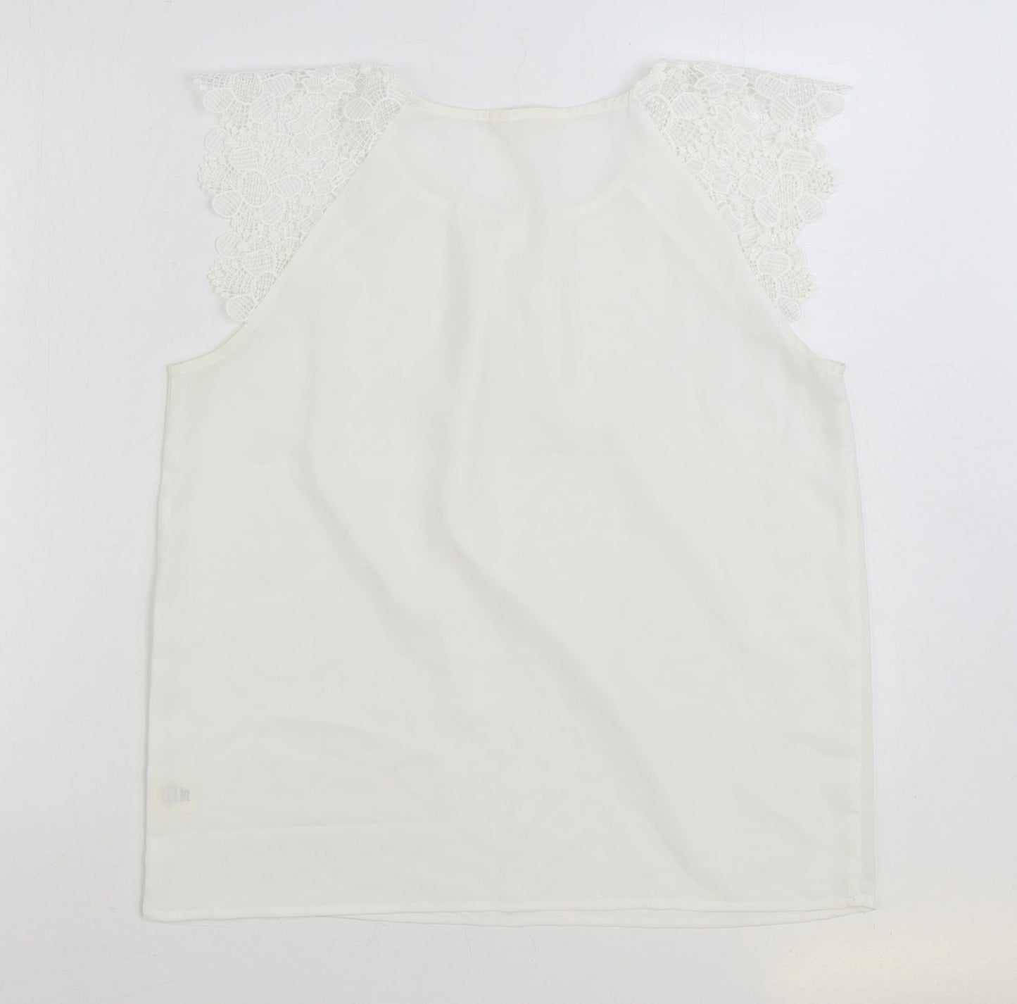 Adiva Womens White Polyester Basic Blouse Size M Round Neck - Lace Sleeves