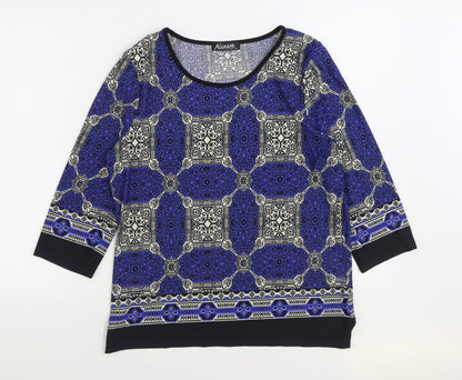 Alexara Womens Blue Geometric Polyester Basic Blouse Size 14 Scoop Neck