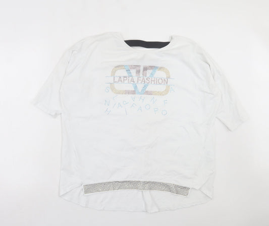 Lapia Womens White Cotton Basic T-Shirt Size XL Round Neck