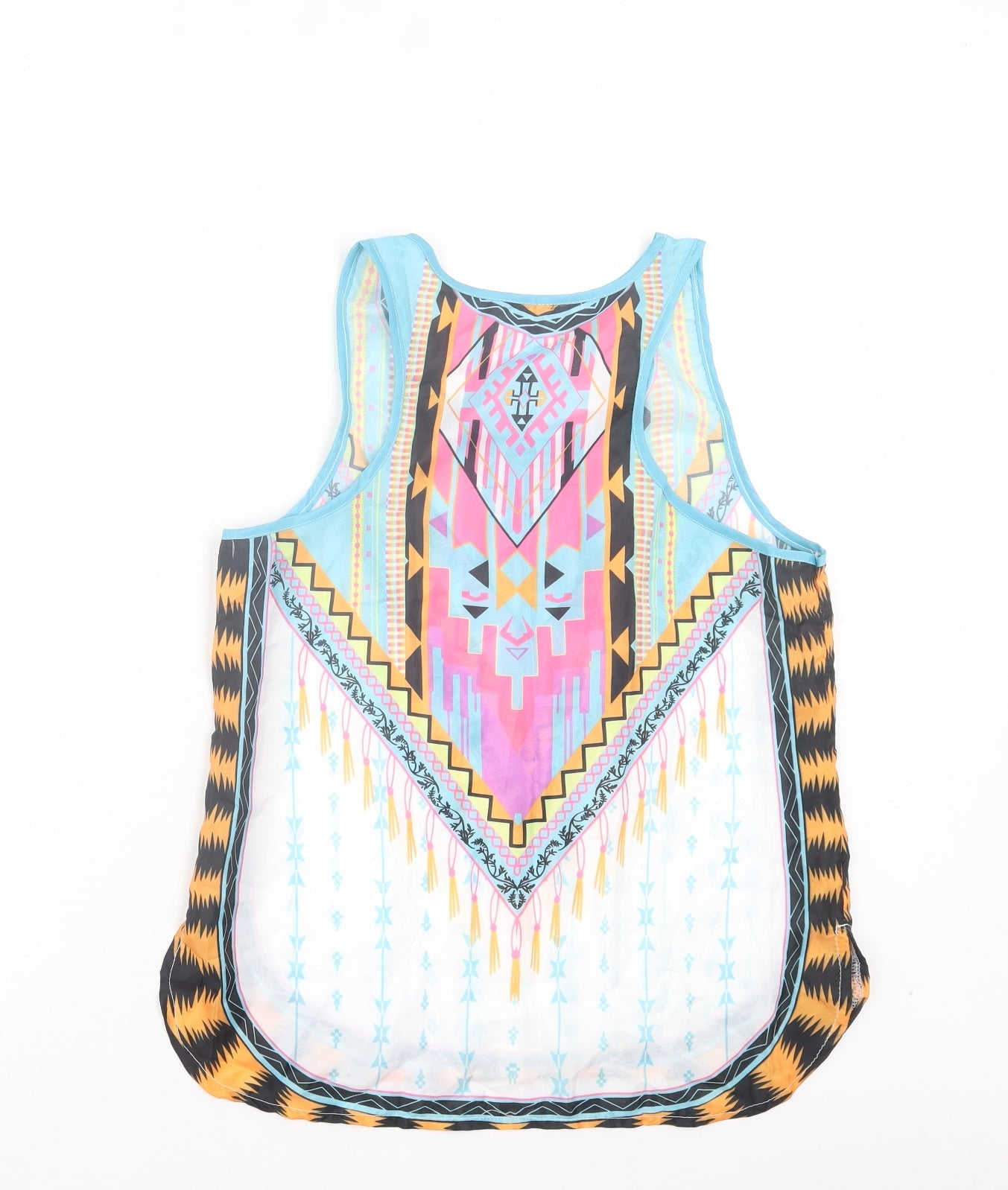 Preworn Womens Multicoloured Geometric Polyester Basic Tank Size XL Scoop Neck