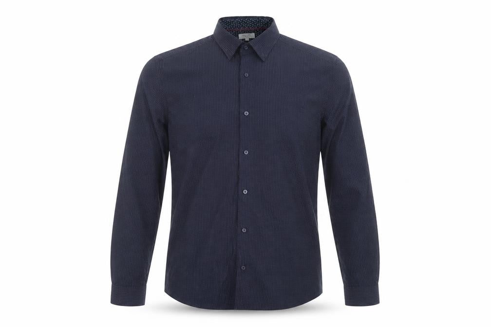 NEXT Mens Blue Geometric Cotton Button-Up Size L Collared Button