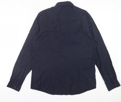 Next Mens Blue Geometric Cotton Button-Up Size L Collared Button