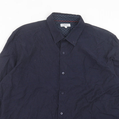 Next Mens Blue Geometric Cotton Button-Up Size L Collared Button