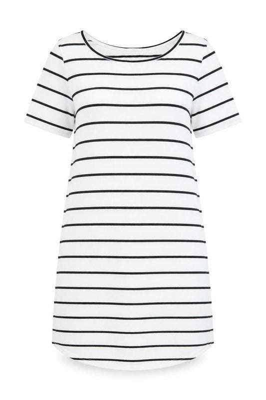 SHEIN Womens White Striped Polyester T-Shirt Dress Size M Crew Neck Pullover