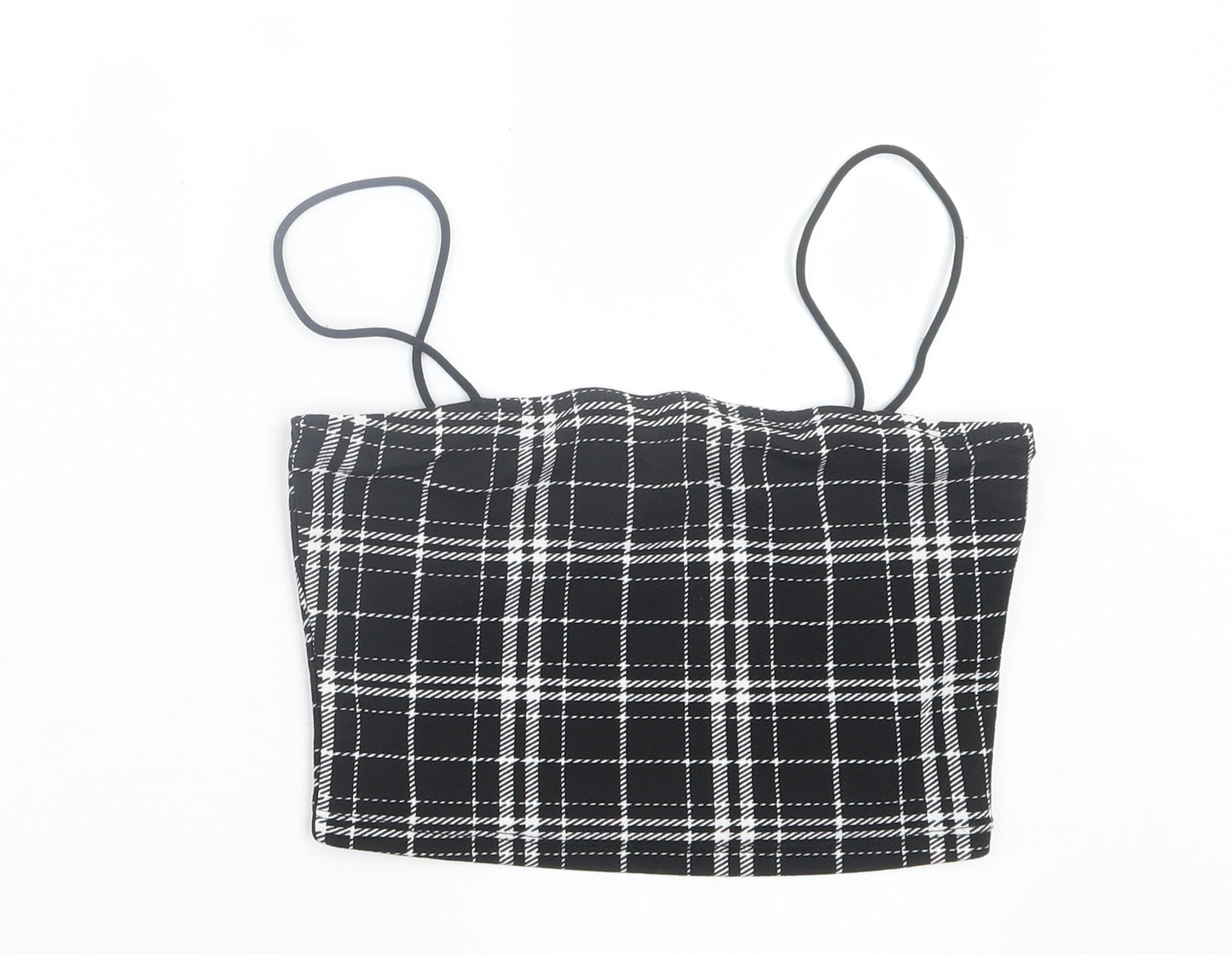 SheIn Womens Black Plaid Polyester Cropped Tank Size S Square Neck