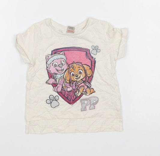TU Girls White Cotton Basic T-Shirt Size 9-12 Months Round Neck Pullover - Paw Patrol