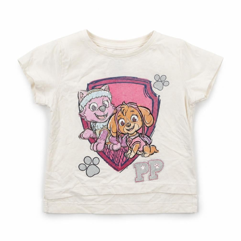 TU Girls White Cotton Basic T-Shirt Size 9-12 Months Round Neck Pullover - Paw Patrol