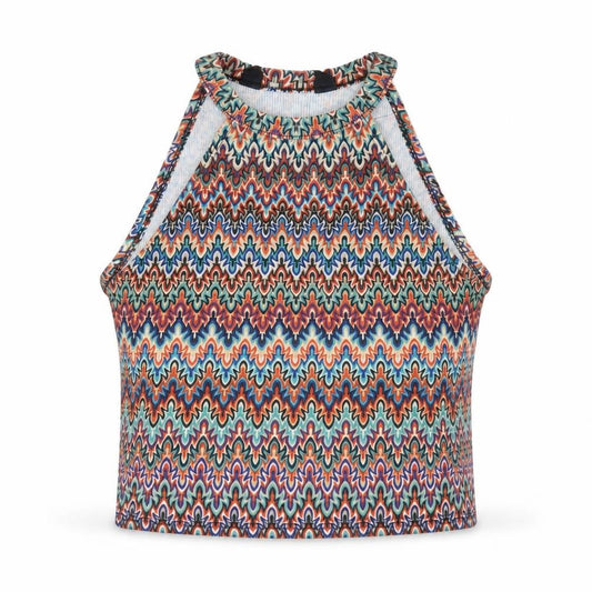 New Look Womens Multicoloured Geometric Polyester Cropped T-Shirt Size 10 Round Neck