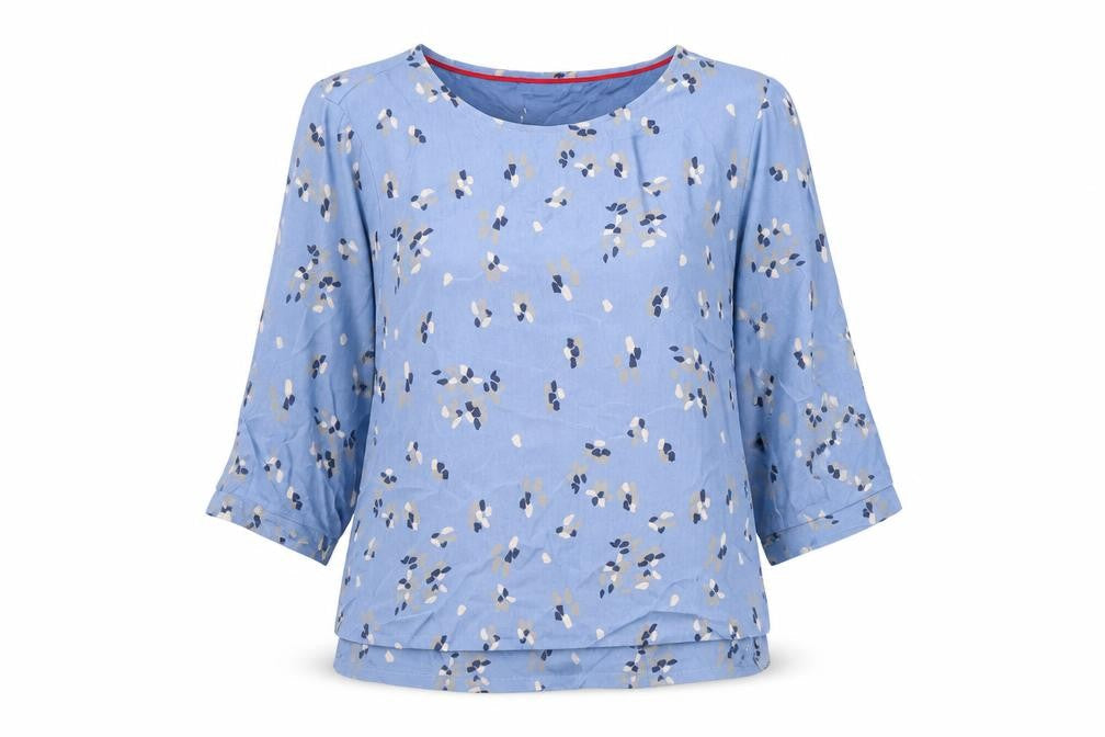 Adini Womens Blue Geometric Polyester Basic Blouse Size M Round Neck