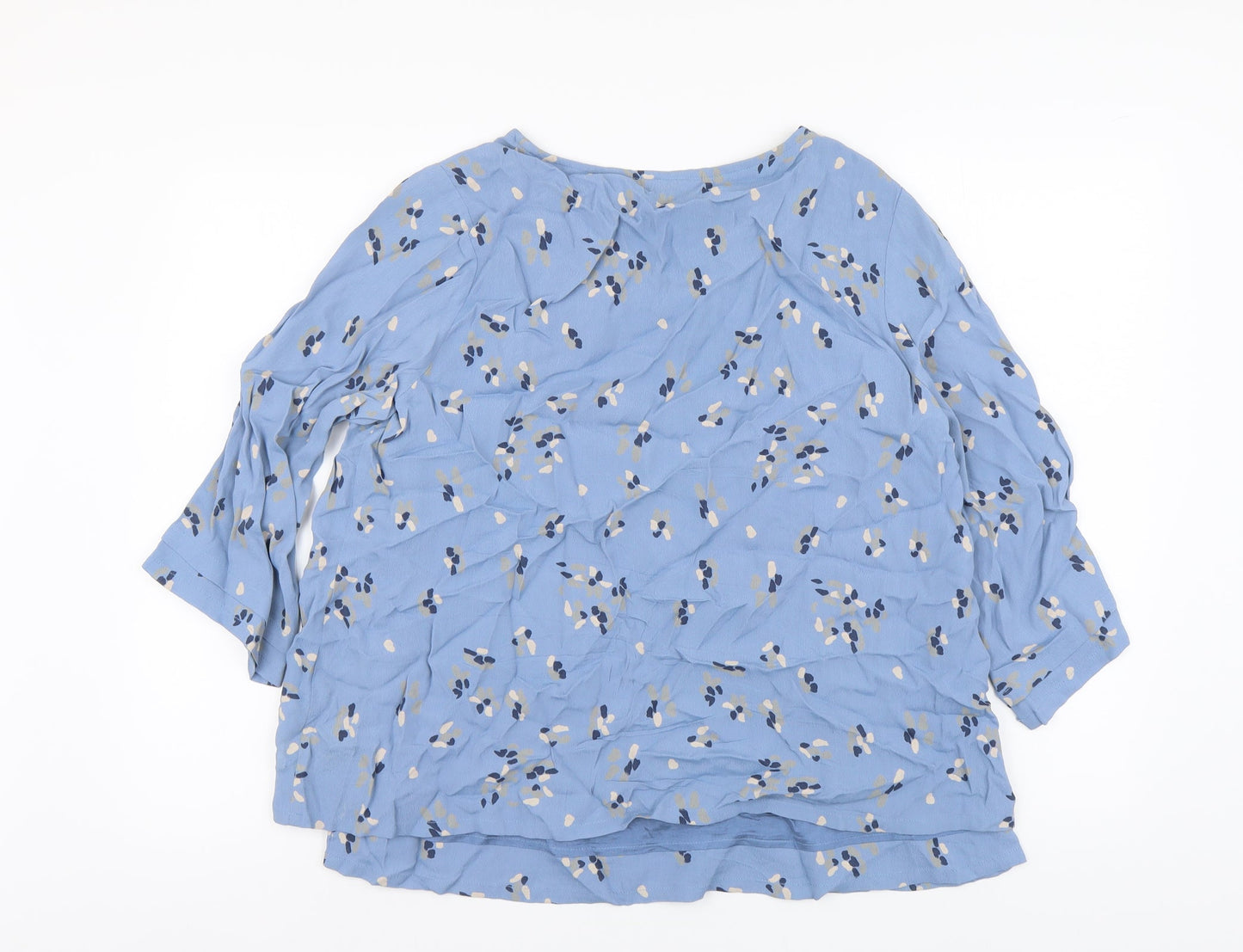 Adini Womens Blue Geometric Polyester Basic Blouse Size M Round Neck