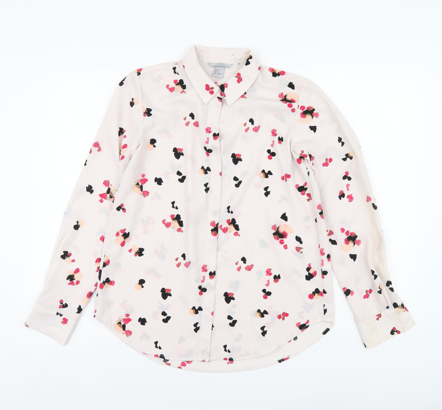 H&M Womens Pink Geometric Polyester Basic Button-Up Size XS Collared