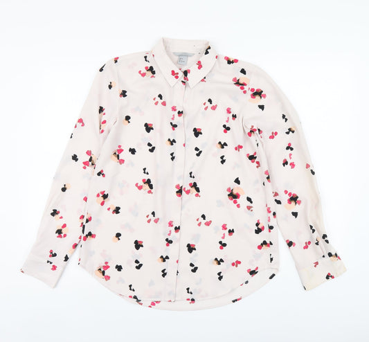 H&M Womens Pink Geometric Polyester Basic Button-Up Size XS Collared