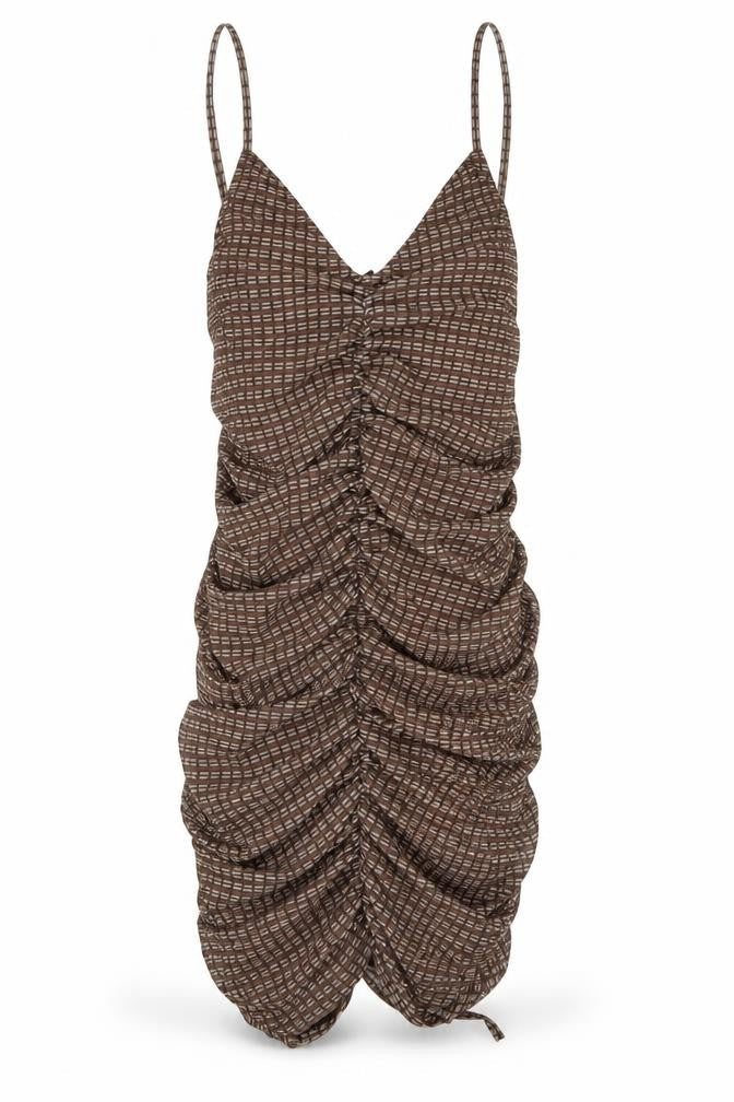 Motel Womens Brown Geometric Polyester Mini Size S V-Neck Pullover