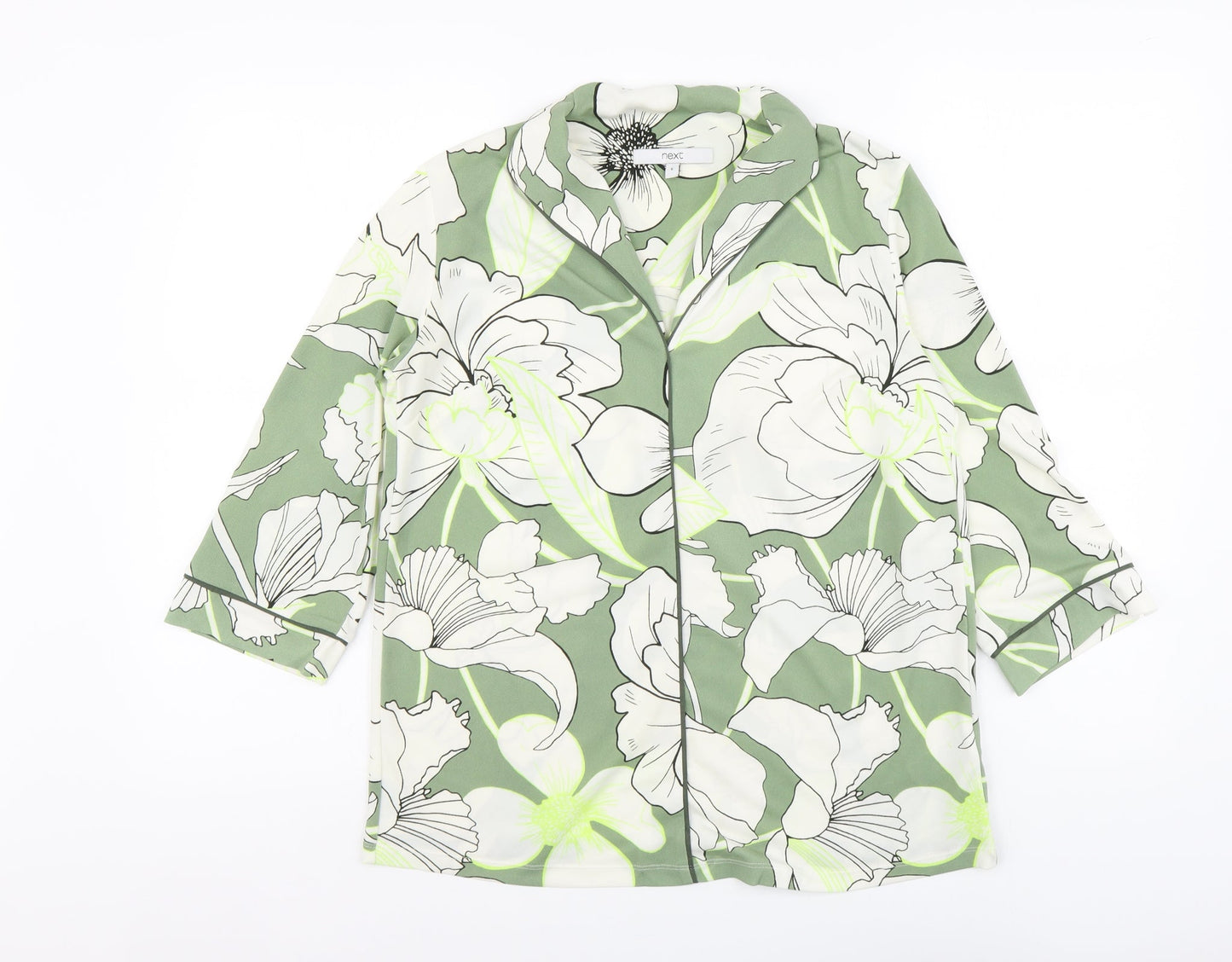 NEXT Womens Green Floral Polyester Basic Blouse Size 6 V-Neck