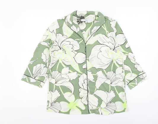 NEXT Womens Green Floral Polyester Basic Blouse Size 6 V-Neck