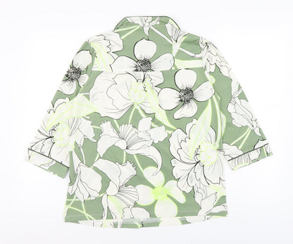 Next Womens Green Floral Polyester Basic Blouse Size 6 V-Neck